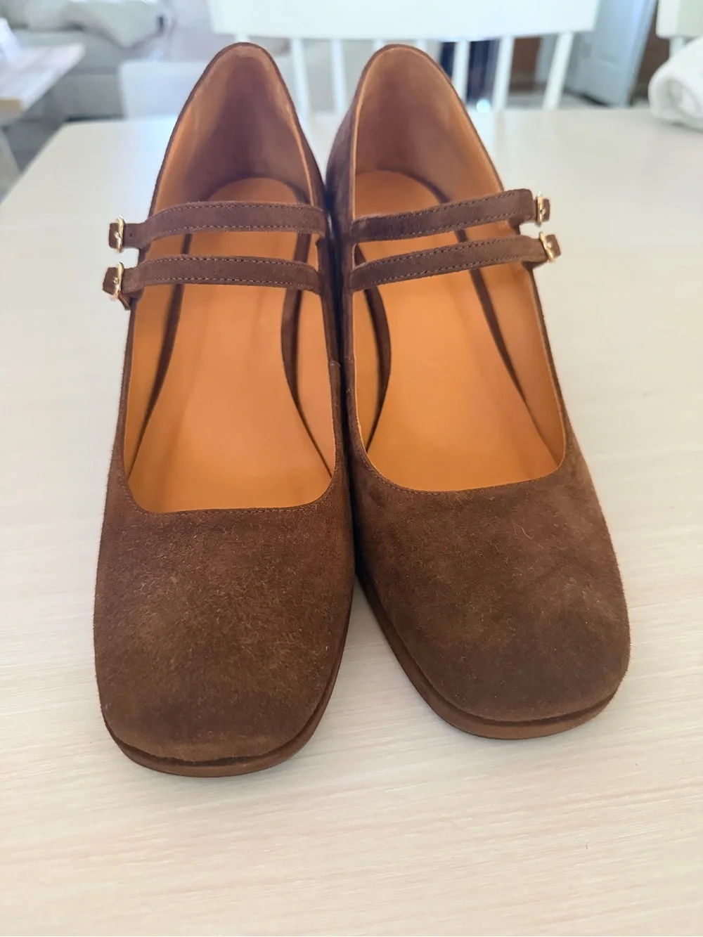 Sezane Carmen Suede Leather Mary Jane Pumps in Brown